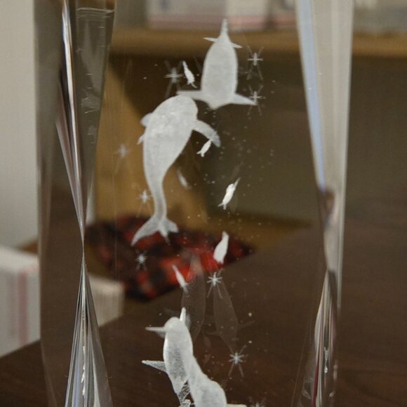 3D Laser Etched Crystal 6" Tall Dolphins & Fish - Picture 4 of 4